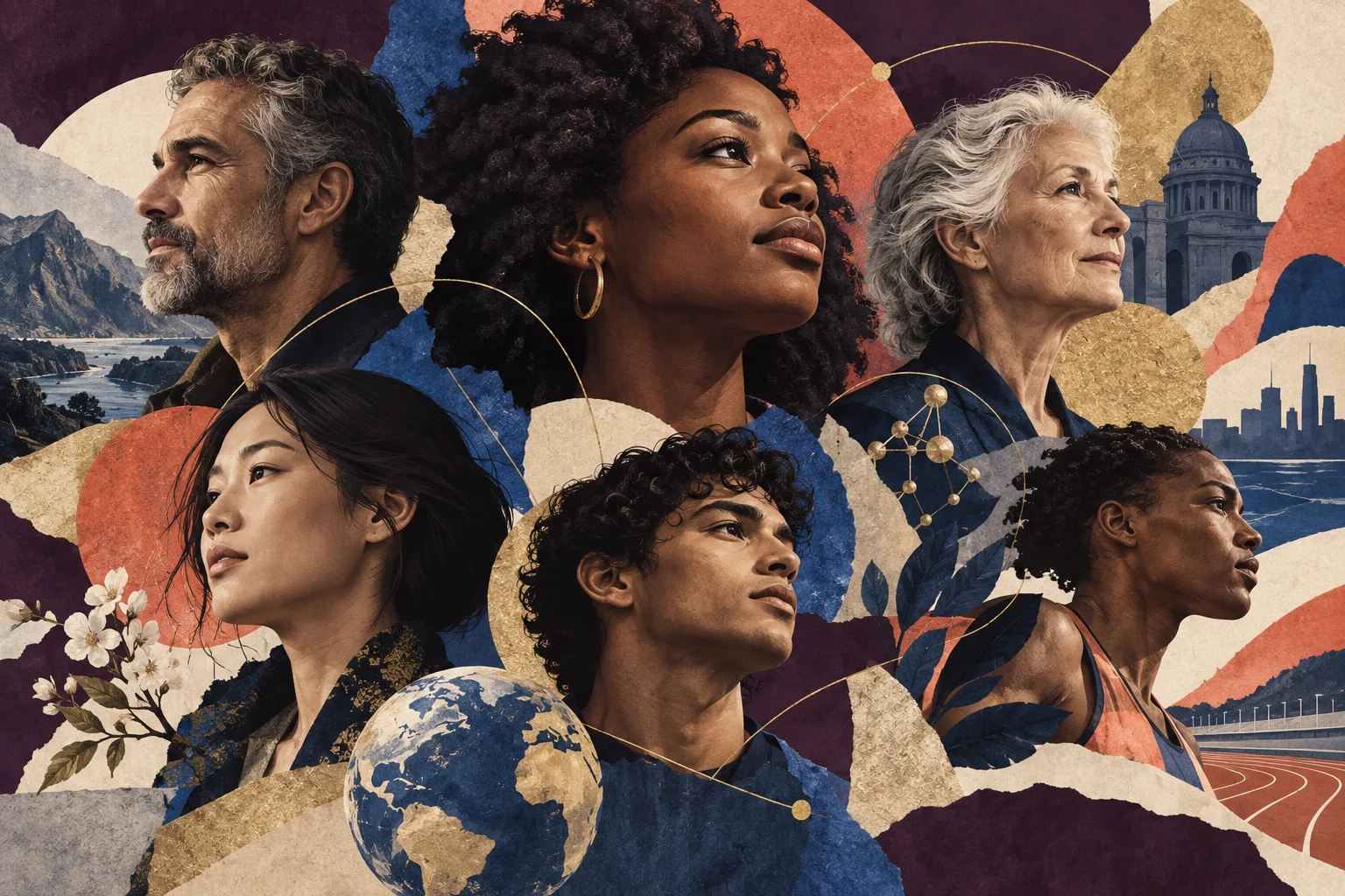 Editorial illustration of anonymous people across generations